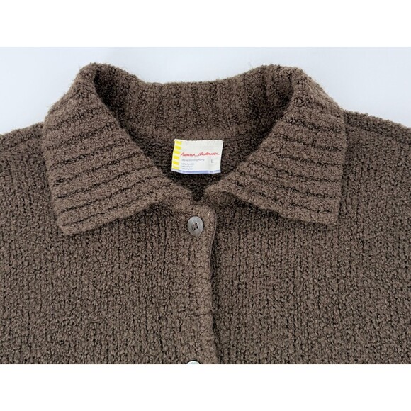 Cozy Chocolate Brown Textured Cardigan Minimalist Soft Knit Neutral Aesthetic - Picture 10 of 12